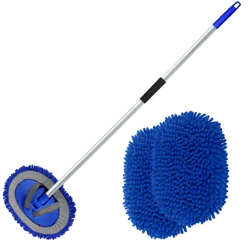 Image of anngrowy 62\' Microfiber Car Wash Brush with Long Handle Car Washing Mop Kit Mitt Sponge Car Cleaning Supplies Kit Duste