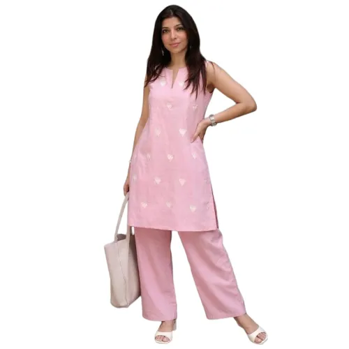 Image of ANNI Designer Kurta Set for Women Cotton Blend Embroidered | Kurti Set for Woman | Farshi Salwar Suit Kurta Palazzo Outf