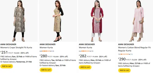 Image of ANNI DESIGNER Women's Kurta upto 85% Discount