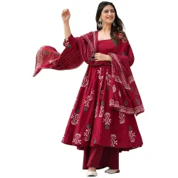 ANNI DESIGNER Rayon Anarkali Printed Kurta Pant Dupatta Set