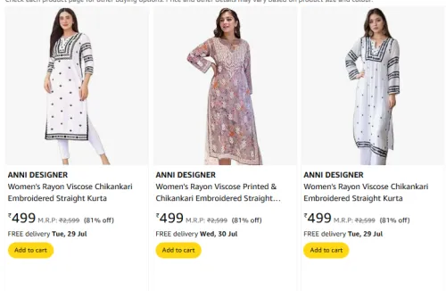 Image of ANNI DESIGNER Women's Kurta at Minimum 81% Off