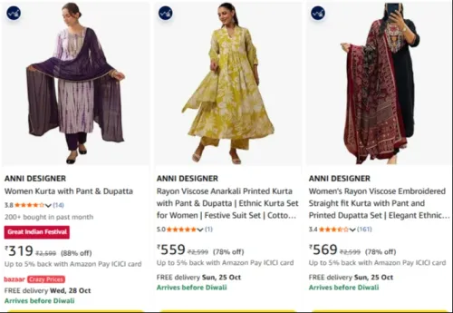 Image of ANNI Designer Women's Rayon Viscose Anarkali Printed Kurta with Pant & Dupatta