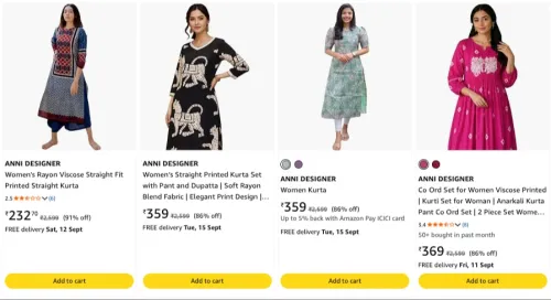 Image of ANNI DESIGNERS Women's Kurtas upto 91% coupon 