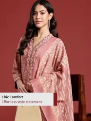 Anouk Printed Mirror Work Kurta With Trousers & Dupatta