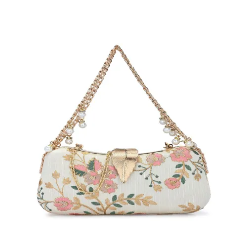 Image of Anouk White Embroidered Box Clutch