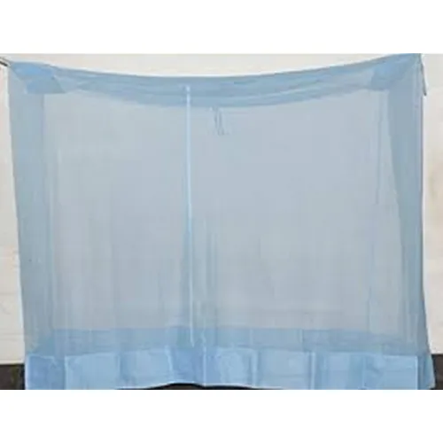 Image of ANS Sky Blue Polycotton Mosquito Net | 3.5 x 6.5 ft | Single Bed | Cotton Border (Top & Bottom) | 5 ft Height | 