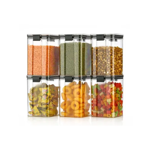 Image of Anshri Plastic Airtight Masala Jar Container Set, 1100ml (Set of 6)
