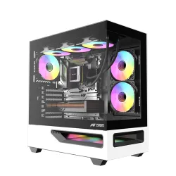 Ant Esports Crystal Spectra Computer Case /Gaming Cabinet - Black & White | Pre-Installed 5 ARGB Infinity Mirror PWM Fan