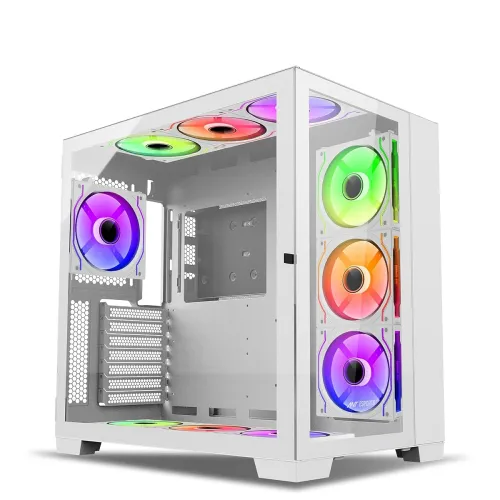 Image of Ant Esports Crystal XL Mid-Tower Computer Case / Gaming Cabinet - White | Support ATX, Micro-ATX, Mini-ITX | Pre-Install
