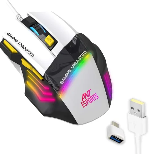 Image of Ant Esports GM100 Wired Ergonomic Optical Gaming Mouse (USB 3.0, Black & White)