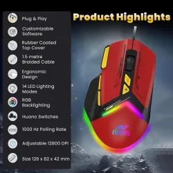 Ant Esports GM333 RGB Wired High End Optical Ergonomic Gaming Mouse with 12800 DPI 1.5M Braided Cable Comes