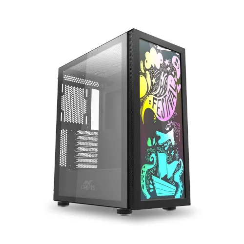 Image of Ant Esports Graffiti Mid- Tower Computer Case Gaming Cabinet - Black