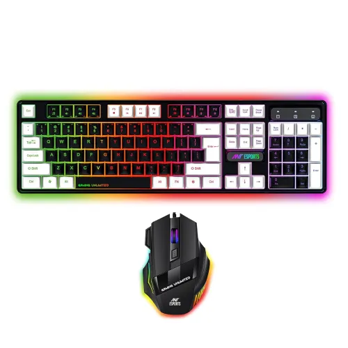 Image of Ant Esports KM1410 Wired Gaming Keyboard and Mouse Combo, RGB LED Backlit, 25 Keys Anti-ghosting Water Resistant Membran
