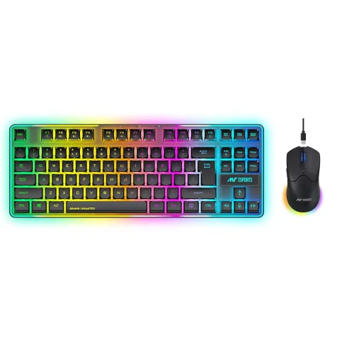 Image of Ant Esports KM730 Pro Gaming Wireless TKL Keyboard Mouse Combo Rechargeable RGB Backlit Tenkeyless Compact 87 Keys 6 But