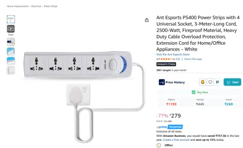 Image of Ant Esports PS400 Power Strips with 4 Universal Socket