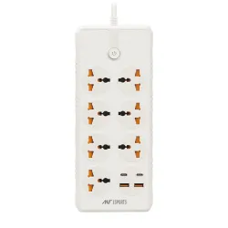 Ant Esports PS722 Power Strips with 7 Universal Socket and 2USB-A & 2Type-C, 3-Meter Cord, 2500-Watt,Fireproof Material,
