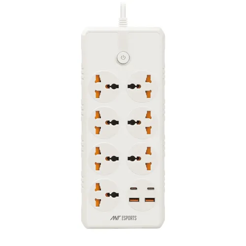 Image of Ant Esports PS722 7-Socket Extension Cord with 4 USB Ports (3m, White)