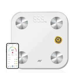 ANT Flora Smart Digital Body Weight Weighing Scale with Bluetooth, 180kg Capacity, 50g Accuracy, 12 Body Composition Metrics, Rechargeable 3.7V Battery, LCD Display, Auto On/Off, 30 Months W...