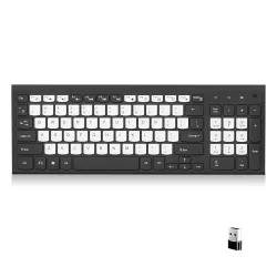 ANT Master 25 Wireless Keyboard, 2.4GHz USB Plug and Play Receiver, 95 Keys with Multimedia Shortcuts, Water-Repellent Slim Membrane Design, 12M Range, Office & Home Productivity, Black & Wh...