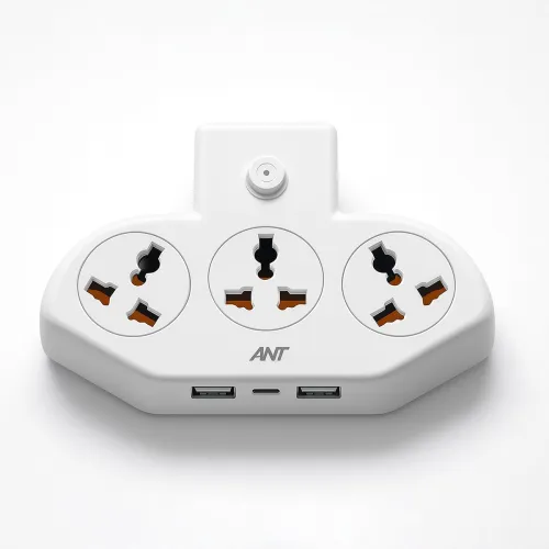 Image of Ant Stinger 321 Extension Board with Surge Protector |3 AC Sockets + 2 USB (2.1A) + 1Fast Type-C |2500W 10A Power Strip 