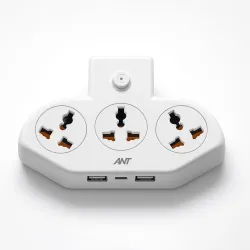Ant Stinger 321 Extension Board with Surge Protector |3 AC Sockets + 2 USB (2.1A) + 1Fast Type-C |2500W 10A Power Strip 