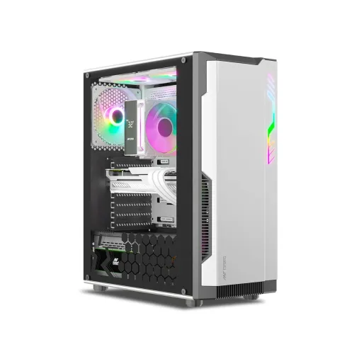 Image of Ant Esports Eclipse Mid-Tower Computer Case/Gaming Cabinet - Black & White | Support ATX,M-ATX,M-ITX | Pre-Installed 4 x