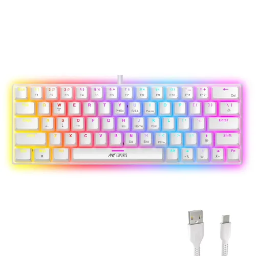 Image of Ant Esports MK1200 Mini 60% Wired Mechanical Gaming Keyboard – Red Switch, Rainbow Backlit, 61 Keys, Anti-Ghosting, USB,