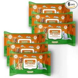 Anti-Bacterial 480 Count Pet Wipes with Fresh Apple Scent for Dogs, Puppies & Pets (Pack of 6) Suitable for All Types of Pets' Dry Bathing, Daily Care, Paw Cleaning Wipes