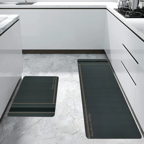 Image of Anti Fatigue Kitchen Rug Sets 2 Piece Charcoal Grey Non Slip Kitchen Mats for Floor Cushioned Kitchen Rugs & Mats Waterp