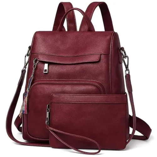 Image of Anti-Theft Leather Backpack & Purse for Women