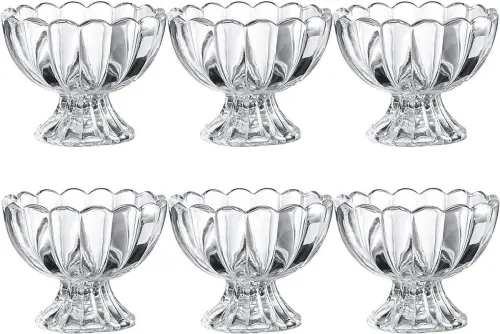 Image of Antique Buyer Glass Dessert Bowl flower Glass Ice Cream Bowl Set, (Pack of 6, Clear)