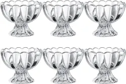 Antique Buyer Glass Dessert Bowl flower Glass Ice Cream Bowl Set, (Pack of 6, Clear)