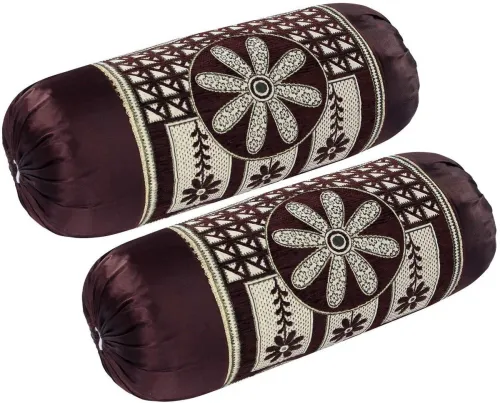 Image of Antique Homz Jacquard Bolsters Cover (76 cm*25 cm, Pack of 2, Brown)