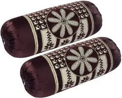 Antique Homz Jacquard Bolsters Cover (76 cm*25 cm, Pack of 2, Brown)