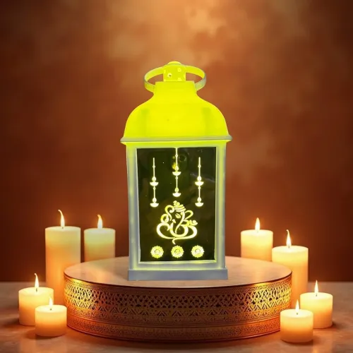 Image of Antique LED Mandir Lantern Hurricane Lamp Flameless & Smokeless Acrylic Tent Light