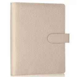 Antner A5 Notebook Binder with 6-Ring Photocard Cover, PU Leather Refillable Budget Binder Loose Leaf Personal Organizer, Magnetic Buckle, Glitter Gold
