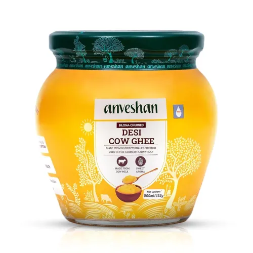 Image of Anveshan A2 Cow Ghee 500ML | Desi Ghee in Glass Jar | Bilona Method | Grass-Fed | Curd-Churned | Cultured Ghee | Pure, N