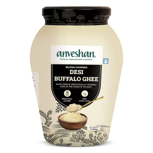 Image of Anveshan A2 Desi Buffalo Ghee 1L | Glass Jar | Bilona Ghee | Grass Fed Buffaloes | Jaffrabadi Buffalo | Gujarat Region |
