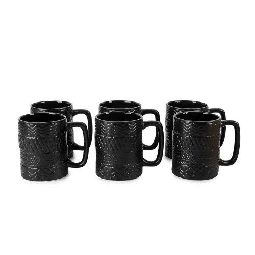 Image of Anwaliya Tyre-Shaped Ceramic Mug Set – 6 x 400ml, Black