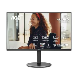 AOC U27V4 27\' Ultra HD 4K Monitor, IPS Display, Flicker-Free, Low Blue Light, HDR Mode, Adaptive Sync, Dual HDMI 2.0 Port, Built-in Speakers, 350nits Brightness, Screen Shield, Height Adjus...