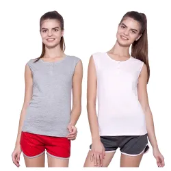 Appulse Womens Sleeveless Henley(Pack of 2)