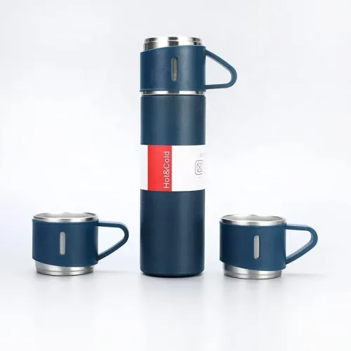 Image of ApLiQ Double Wall Stainless Steel Vacuum Insulated Bottle Water Flask Set With Two Cups Hot & Cold, Assorted Color, for 
