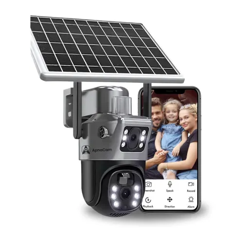 Image of ApnaCam 4G 5mp + 3mp Dual Lens Solar Powered Linkage Camera, 4G SIM, IP66 Waterproof, 2-Way Audio, Outdoor Surveillance 