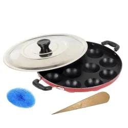 Appam bada Non Stick 12 Cavities Appam Patra/Appam Pan/Maker/Pan Cake Maker/ponganalu/gunta ponganalu with Lid 24 cm