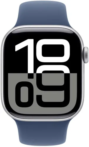 Image of Apple Watch Series 10 GPS + Cellular 42mm Silver Aluminium with Denim Sport Band