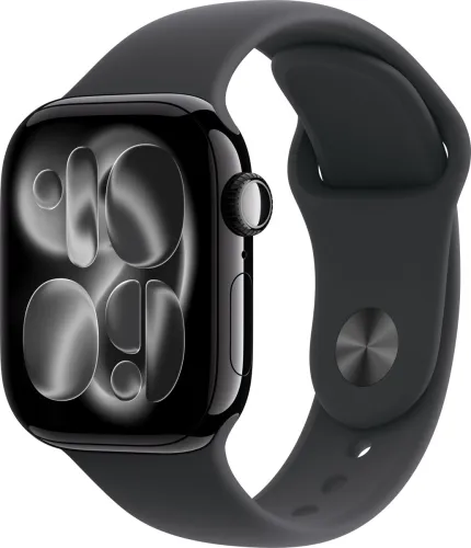 Image of Apple Watch Series 11 GPS 42mm Jet Black Aluminium Case Black Sport Band - M/L (Black Strap, Medium/Large)