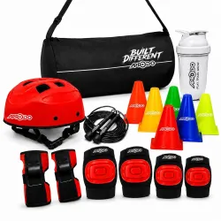 APRODO Multicolor Kids Skating Safety Kit with Helmet, Knee Elbow & Wrist Guards, Skipping Rope, 6 Training Cones, Water Bottle & Carry Bag, Protective Gear Set for Skating, Cycling & Outdoo...