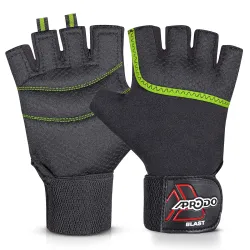 Aprodo Sports Weight Lifting Workout Gym Gloves with Wrist Support, Unisex, Free Size (Green Black)