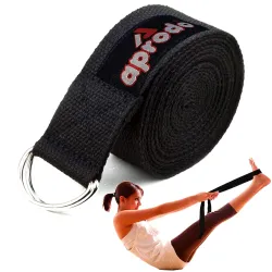 Aprodo Yoga Strap 6Feet (72 Inches) 1.5\' Width 100% Cotton Anti Skid Straps with Adjustable D-Ring Buckle, Best for Yoga, Body Flexibility & General Fitness, (Pack of 1 pc) (Black)