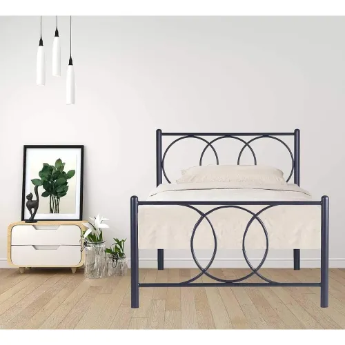 Image of APRODZ Single Metal Bed (Black, Powder-Coated, Modern & Durable)